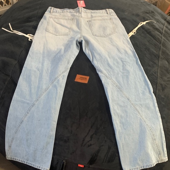 Edikted Sky Blue Lace-Up Flare Jeans - Picture 3 of 4